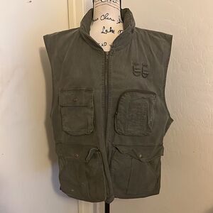Vintage Banana Republic Safari Green Pockets Zipper Vest Utility Distressed